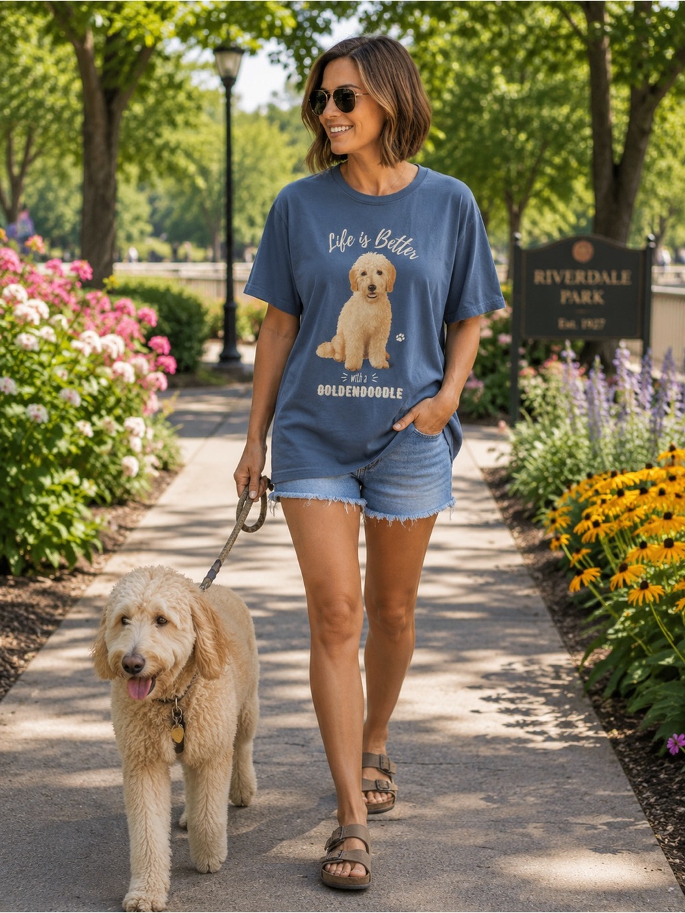 ENS Pets Life is Better with a Goldendoodle Graphic Tee XL Blue Cotton Shirt